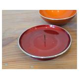 Lot of (5) Enameled Aluminum Housewares by Emalox (Norway) - 12-1/4' Plates (x2), Candleholder, 4' Bowl and 11' Serving Bowl