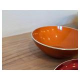 Lot of (5) Enameled Aluminum Housewares by Emalox (Norway) - 12-1/4' Plates (x2), Candleholder, 4' Bowl and 11' Serving Bowl