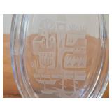 Scandi Glass Table Vase with Etched Village and Harbor Scene by Hadeland Glass (Norway)
