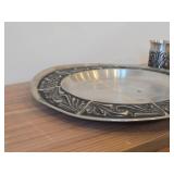 Lot of (4) Vintage Pewter Housewares (Norway) - Beaker, 11-1/2' Serving Platter, Collectible Dish (x2)