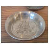 Lot of (4) Vintage Pewter Housewares (Norway) - Beaker, 11-1/2' Serving Platter, Collectible Dish (x2)