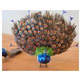 Lot of (2) Peacock theme Handcrafted Hand-painted Table Statues