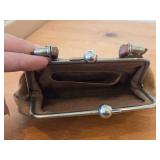 Vintage Leather Handbag w/ Unique Kisslock Hardware and Featuring Aurora on one side & West Baden Springs Indiana on the other side with Small Coin Purse