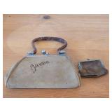 Vintage Leather Handbag w/ Unique Kisslock Hardware and Featuring Aurora on one side & West Baden Springs Indiana on the other side with Small Coin Purse