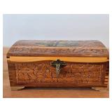 Vintage Farmhouse by the River theme Carved Wooden Trinket / Jewelry Box with Latch Closure + Lock + Key | Mirrored on Inside 11' x 6 1/4' x 4 1/2'
