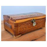 Vintage Farmhouse by the River theme Carved Wooden Trinket / Jewelry Box with Latch Closure + Lock + Key | Mirrored on Inside 11' x 6 1/4' x 4 1/2'