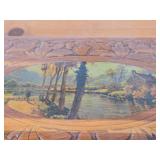 Vintage Farmhouse by the River theme Carved Wooden Trinket / Jewelry Box with Latch Closure + Lock + Key | Mirrored on Inside 11' x 6 1/4' x 4 1/2'