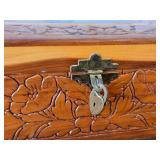 Vintage Farmhouse by the River theme Carved Wooden Trinket / Jewelry Box with Latch Closure + Lock + Key | Mirrored on Inside 11' x 6 1/4' x 4 1/2'