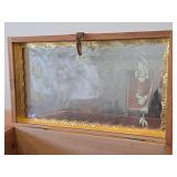 Vintage Farmhouse by the River theme Carved Wooden Trinket / Jewelry Box with Latch Closure + Lock + Key | Mirrored on Inside 11' x 6 1/4' x 4 1/2'