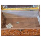 Vintage Farmhouse by the River theme Carved Wooden Trinket / Jewelry Box with Latch Closure + Lock + Key | Mirrored on Inside 11' x 6 1/4' x 4 1/2'