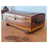 Vintage Pilgrim Village theme Carved Wooden Trinket / Jewelry Box with Latch Closure 11' x 6' x 4'
