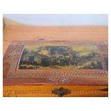 Vintage Pilgrim Village theme Carved Wooden Trinket / Jewelry Box with Latch Closure 11' x 6' x 4'