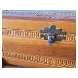 Vintage Pilgrim Village theme Carved Wooden Trinket / Jewelry Box with Latch Closure 11' x 6' x 4'