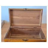 Vintage Pilgrim Village theme Carved Wooden Trinket / Jewelry Box with Latch Closure 11' x 6' x 4'