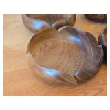 Lot of (7) Vintage Hand carved Monkey Pod Wood Housewares - Lotus Bowl (x2), Flower Bowl (x3), Spoons (x2)