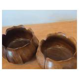 Lot of (7) Vintage Hand carved Monkey Pod Wood Housewares - Lotus Bowl (x2), Flower Bowl (x3), Spoons (x2)