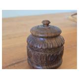Vintage Hand carved Wood Lidded Jar (Signed) 3 1/2' x 2 3/4'