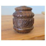 Vintage Hand carved Wood Lidded Jar (Signed) 3 1/2' x 2 3/4'
