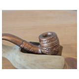 Vintage Handcrafted Wooden Tobacco Pipe with Wooden Scoop for Display / Storage