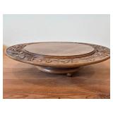 Vintage Hand carved Wood Pedestal Plate Music Box Featuring the Song Auf Wiedersehen Weggiserlied (Switzerland) 12' x 2 1/2'