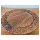 Vintage Hand carved Wood Pedestal Plate Music Box Featuring the Song Auf Wiedersehen Weggiserlied (Switzerland) 12' x 2 1/2'