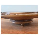 Vintage Hand carved Wood Pedestal Plate Music Box Featuring the Song Auf Wiedersehen Weggiserlied (Switzerland) 12' x 2 1/2'