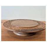 Vintage Hand carved Wood Pedestal Plate Music Box Featuring the Song Weggiserlied Schweizerlandler (Switzerland) 11' x 2 1/4'