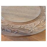 Vintage Hand carved Wood Pedestal Plate Music Box Featuring the Song Weggiserlied Schweizerlandler (Switzerland) 11' x 2 1/4'