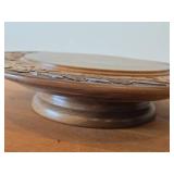 Vintage Hand carved Wood Pedestal Plate Music Box Featuring the Song Weggiserlied Schweizerlandler (Switzerland) 11' x 2 1/4'