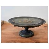 Vintage Hand painted Wooden Pedestal Cake Stand / Norwegian Rosemaling Folk Art style / 12 1/2' x 5 1/4'