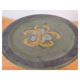 Vintage Hand painted Wooden Pedestal Cake Stand / Norwegian Rosemaling Folk Art style / 12 1/2' x 5 1/4'
