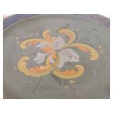 Vintage Hand painted Wooden Pedestal Cake Stand / Norwegian Rosemaling Folk Art style / 12 1/2' x 5 1/4'