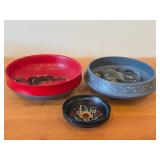 Lot of (3) Vintage Hand painted Wooden Bowls / Norwegian Rosemaling Folk Art style / 8-1/2'Dx2-1/2', 8-1/4'x2-3/4', 4-1/2'x1-1/4'