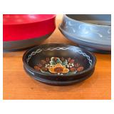 Lot of (3) Vintage Hand painted Wooden Bowls / Norwegian Rosemaling Folk Art style / 8-1/2'Dx2-1/2', 8-1/4'x2-3/4', 4-1/2'x1-1/4'