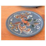 Lot of (5) Vintage Hand painted Wooden Plates / Norwegian Rosemaling Folk Art style / 6', 6-1/2', 7', 8-1/4', 8-1/2'