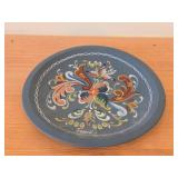 Lot of (5) Vintage Hand painted Wooden Plates / Norwegian Rosemaling Folk Art style / 6', 6-1/2', 7', 8-1/4', 8-1/2'