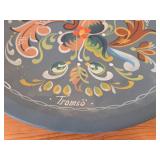 Lot of (5) Vintage Hand painted Wooden Plates / Norwegian Rosemaling Folk Art style / 6', 6-1/2', 7', 8-1/4', 8-1/2'