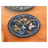 Lot of (5) Vintage Hand painted Wooden Plates / Norwegian Rosemaling Folk Art style / 6', 6-1/2', 7', 8-1/4', 8-1/2'