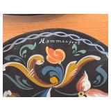 Lot of (5) Vintage Hand painted Wooden Plates / Norwegian Rosemaling Folk Art style / 6', 6-1/2', 7', 8-1/4', 8-1/2'