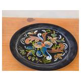 Lot of (5) Vintage Hand painted Wooden Plates / Norwegian Rosemaling Folk Art style / 6', 6-1/2', 7', 8-1/4', 8-1/2'