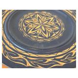 Hand painted Swiss Plate 6-1/2', Hand-carved Wood Plates (x2) 11-1/2' and 12', Wood Bowl with Carved Floral Design 6-1/2'x1-1/2'