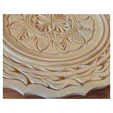Hand painted Swiss Plate 6-1/2', Hand-carved Wood Plates (x2) 11-1/2' and 12', Wood Bowl with Carved Floral Design 6-1/2'x1-1/2'