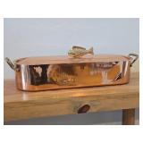 Vintage Copper Fish Poacher with Brass Handles 20' x 6 1/4' x 5 1/2'