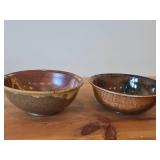 Lot of (2) Handmade Hand painted Stoneware Ceramic Pottery Bowls (Signed) 9'Dx3-1/2', 9'Dx4'