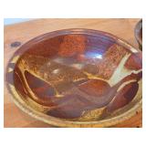Lot of (2) Handmade Hand painted Stoneware Ceramic Pottery Bowls (Signed) 9'Dx3-1/2', 9'Dx4'