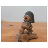 Lot of (2) Vintage 4 1/2' Troll theme Hand-carved Wooden Figurines by Swedish Carver Bengt Brask (Signed)