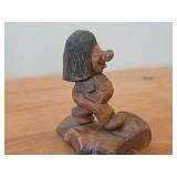 Lot of (2) Vintage 4 1/2' Troll theme Hand-carved Wooden Figurines by Swedish Carver Bengt Brask (Signed)
