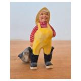 Vintage 5 3/4' Fisherman with His Catch theme Hand-carved Wooden Collectible Folk Art Figurine by Henning Engelsen (Norway) or M. Fortir (Quebec)
