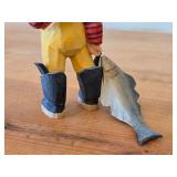 Vintage 5 3/4' Fisherman with His Catch theme Hand-carved Wooden Collectible Folk Art Figurine by Henning Engelsen (Norway) or M. Fortir (Quebec)
