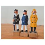 Lot of (3) Vintage 8 1/4' Fisherman and Nautical / Sea Captain theme Hand carved Wood Figurines